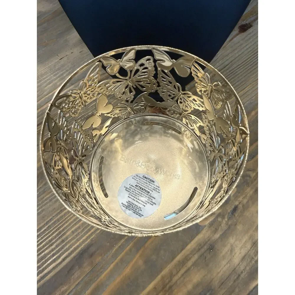 Bath & Body Works Glitter Butterfly Gold Metal Pedestal Candle Holder 3-Wick - Picture 5 of 7